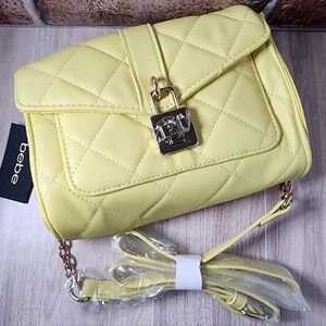 bebe Kellen Quilted Crossbody in Lemon with Gold-Tone Accents